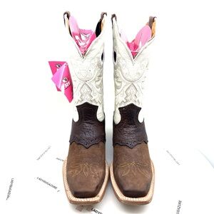 NIB W/Tags Rancho Semental Womens White/2-Tone Brown Western Snip Toe Boots Sz 7